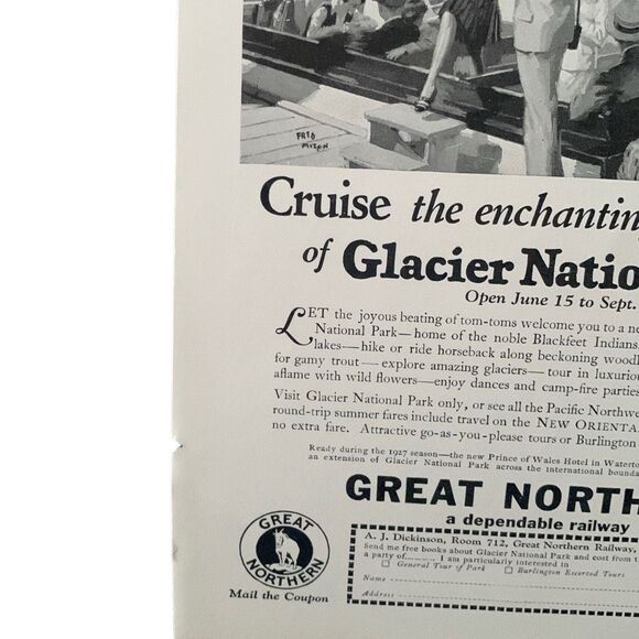 Vintage 1927 Great Northern Glacier National Park Ad Advertisement - Picture 2 of 5